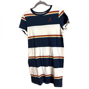 Junk Food Atari Striped White & Blue Mini Shirt Tunic Dress Medium